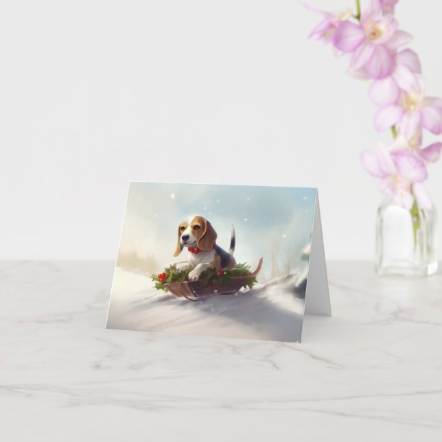 Beagle Christmas snow winter  Card (Orchid)