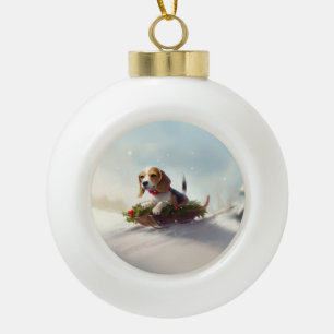 Beagle Christmas snow winter  Ceramic Ball Christmas Ornament