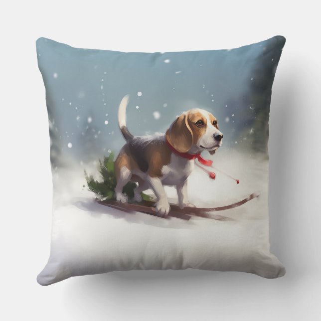 Beagle Christmas snow winter Cushion (Back)