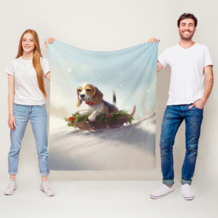 Beagle Christmas snow winter Fleece Blanket