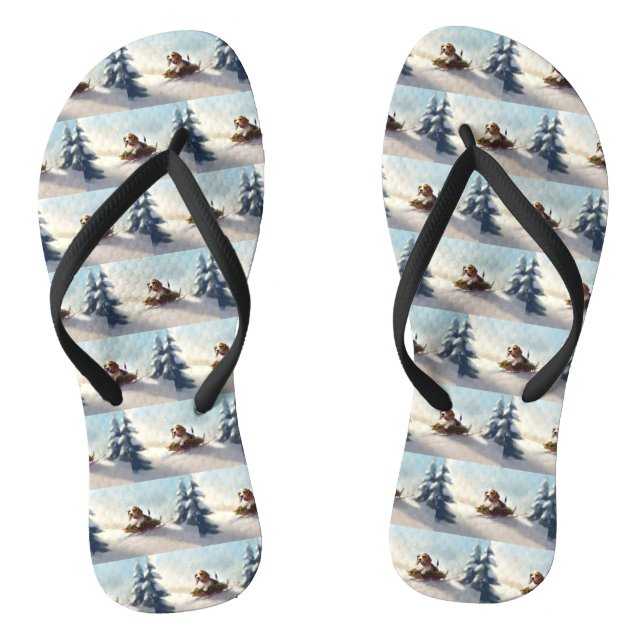 Beagle Christmas snow winter  Flip Flops (Footbed)