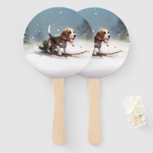 Beagle Christmas snow winter Hand Fan