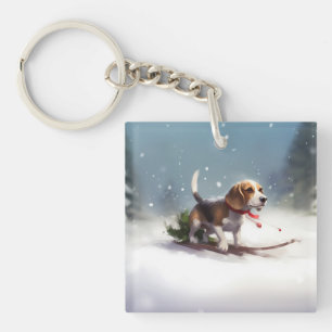 Beagle Christmas snow winter Key Ring