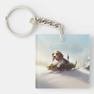 Beagle Christmas snow winter Key Ring