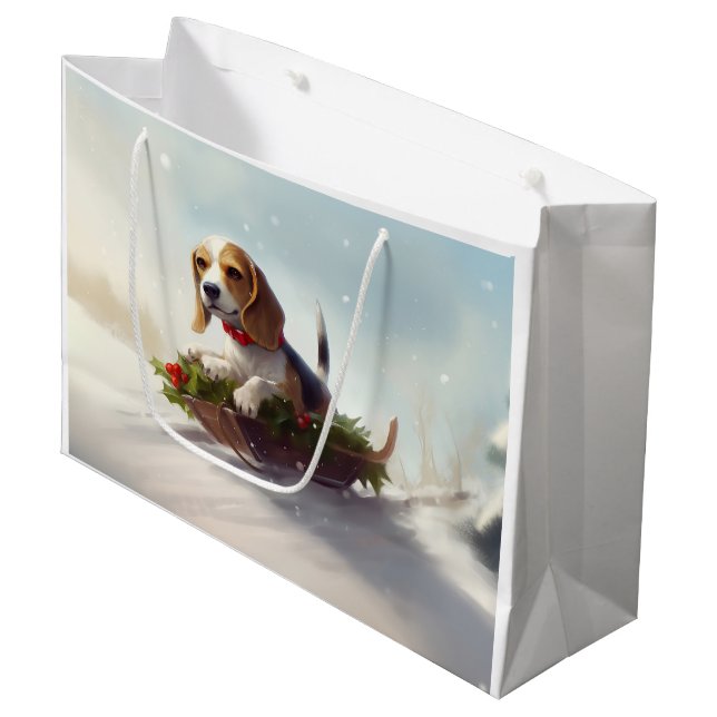 Beagle Christmas snow winter  Large Gift Bag (Front Angled)