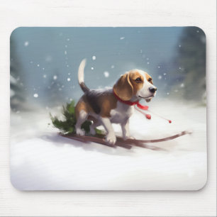 Beagle Christmas snow winter Mouse Mat