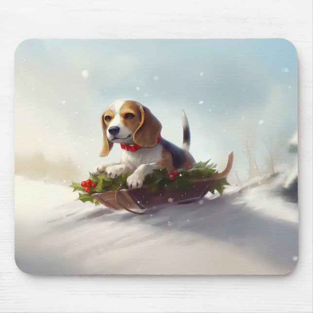Beagle Christmas snow winter  Mouse Mat (Front)