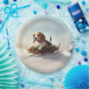 Beagle Christmas snow winter Paper Plate