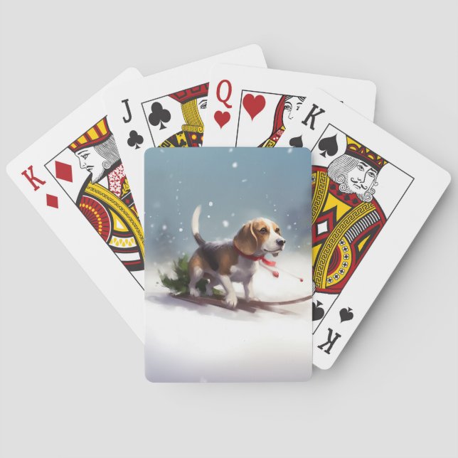 Beagle Christmas snow winter Playing Cards (Back)