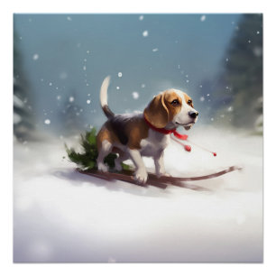 Beagle Christmas snow winter Poster