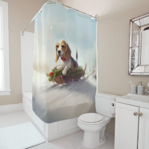 Beagle Christmas snow winter  Shower Curtain