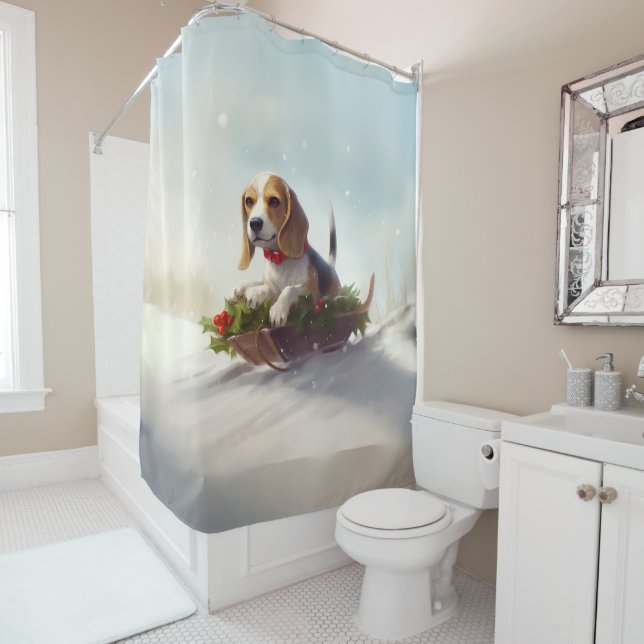 Beagle Christmas snow winter  Shower Curtain (In Situ)