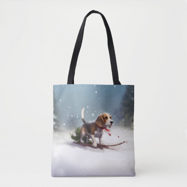 Beagle Christmas snow winter Tote Bag (Front)