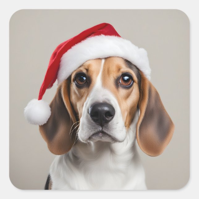 Beagle Christmas Square Sticker (Front)