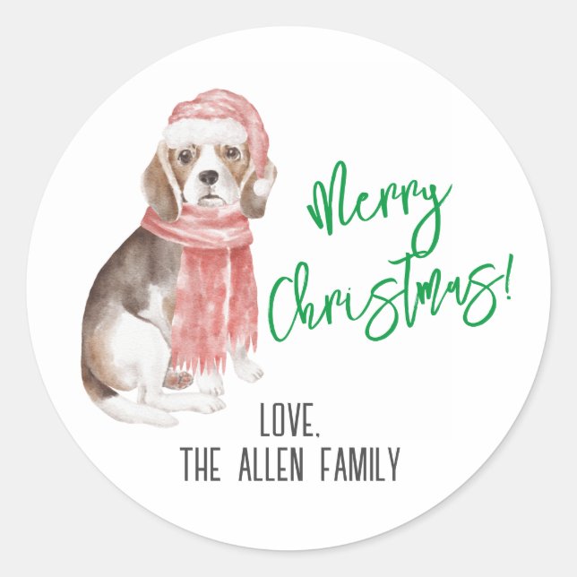 Beagle Christmas Sticker (Front)