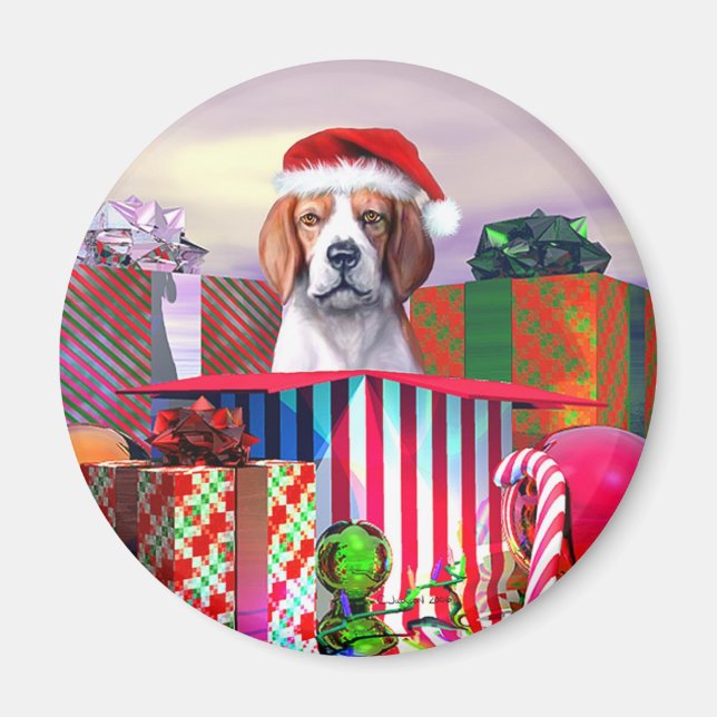 Beagle Christmas Surprise Magnet (Front)