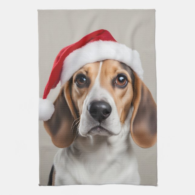 Beagle Christmas Tea Towel (Vertical)