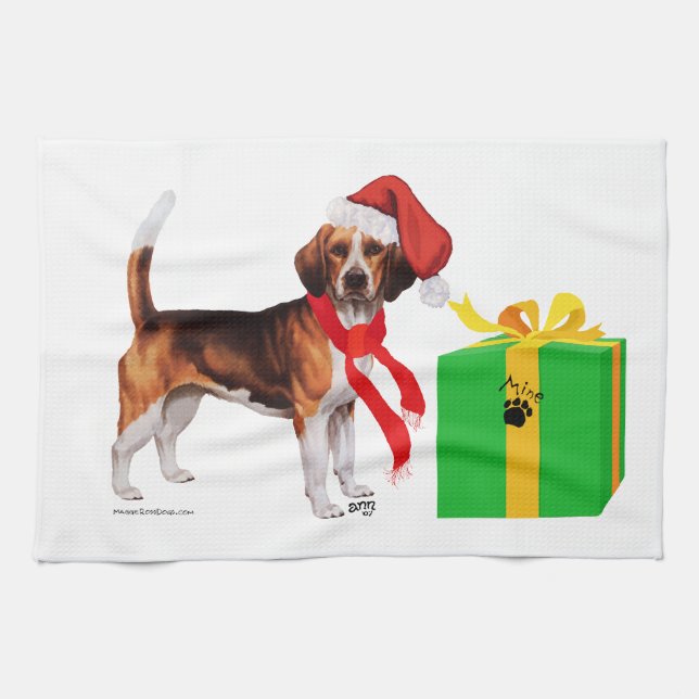 Beagle Christmas Tea Towel (Horizontal)