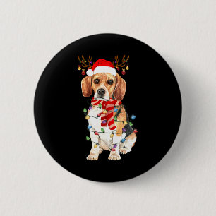 Beagle Christmas Tee Reindeer Christmas Lights 6 Cm Round Badge