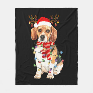 Beagle Christmas Tee Reindeer Christmas Lights Fleece Blanket