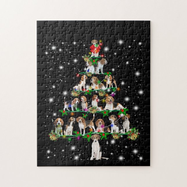 Beagle Christmas Tree Covered By Flashlight Jigsaw Puzzle (Vertical)
