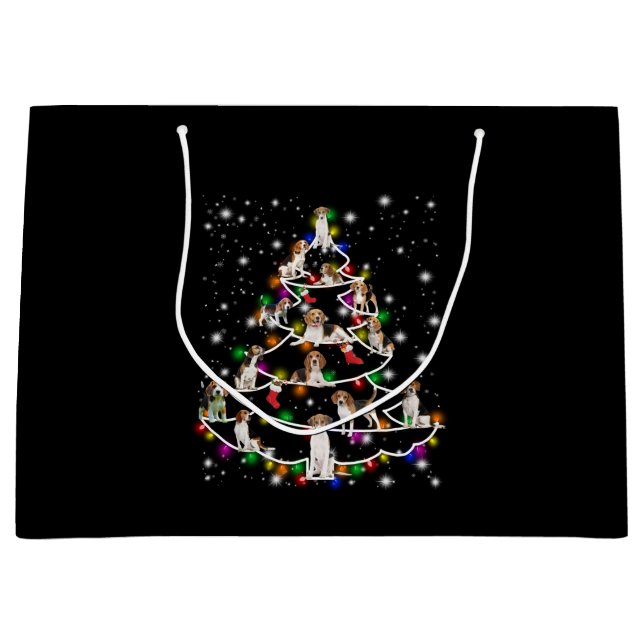 Beagle Christmas Tree Covered By Flashlight Large Gift Bag (Front)