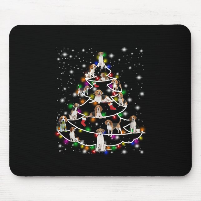 Beagle Christmas Tree Covered By Flashlight Mouse Mat (Front)