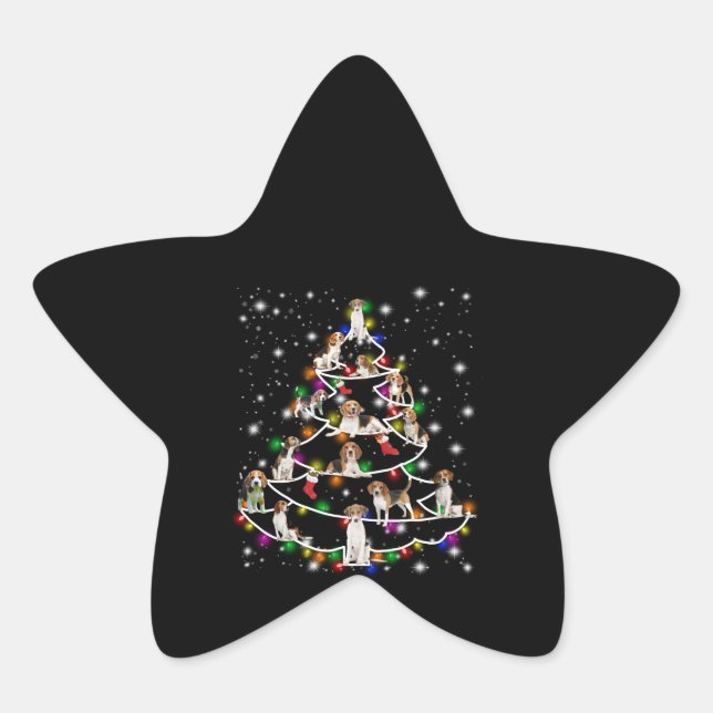 Beagle Christmas Tree Covered By Flashlight Star Sticker (Front)