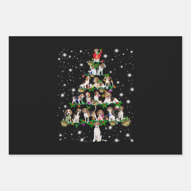 Beagle Christmas Tree Covered By Flashlight Wrapping Paper Sheet (Front)