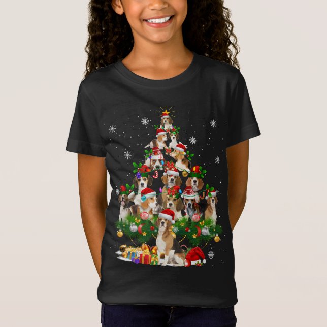 Beagle Christmas Tree Lights Funny Dog Xmas Gift T-Shirt (Front)