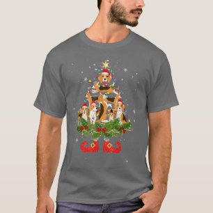 Beagle Christmas Tree Lights Funny Santa Hat Dog L T-Shirt