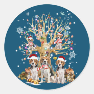Beagle Christmas Tree Ornament For Dog Lover Classic Round Sticker