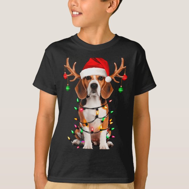 Beagle Christmas Tree Shirt Beagle Santa Hat Lover (Front)