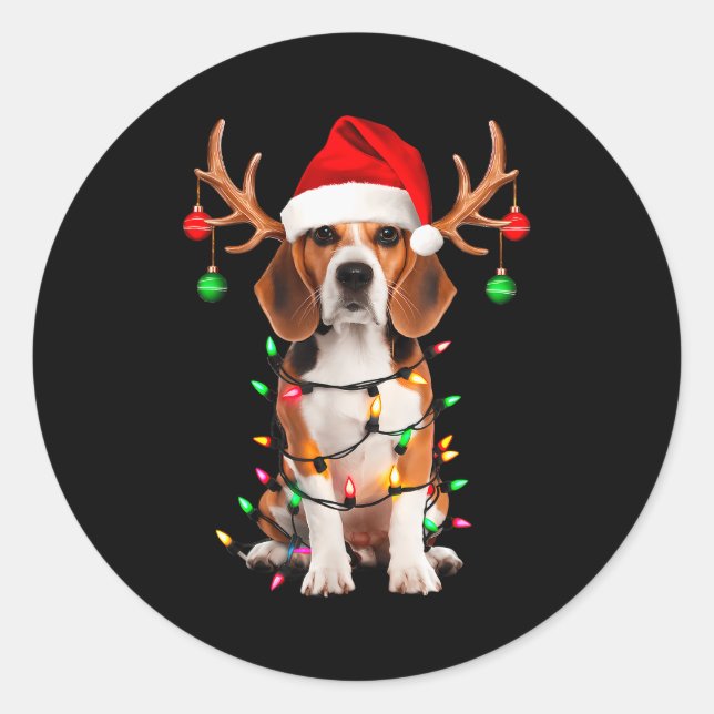 Beagle Christmas Tree Shirt Beagle Santa Hat Lover Classic Round Sticker (Front)