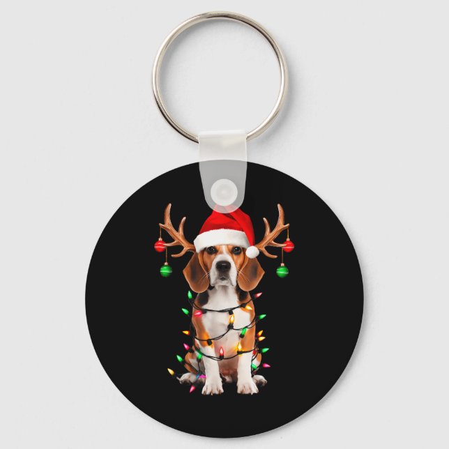 Beagle Christmas Tree Shirt Beagle Santa Hat Lover Key Ring (Front)