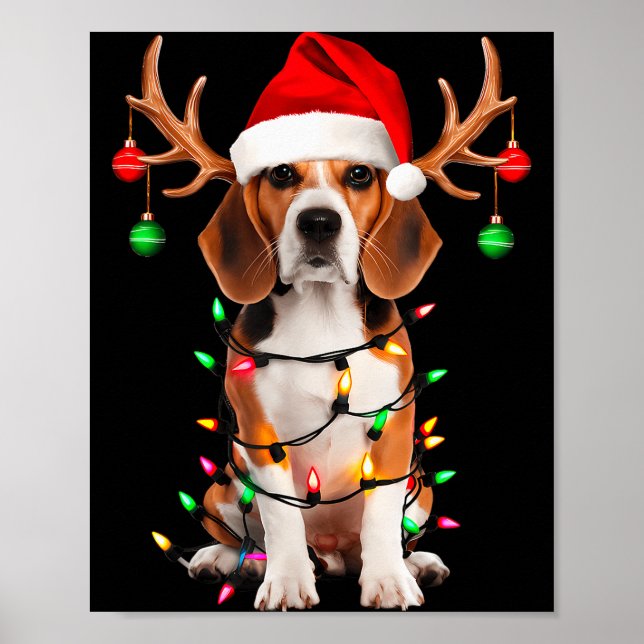 Beagle Christmas Tree Shirt Beagle Santa Hat Lover Poster (Front)
