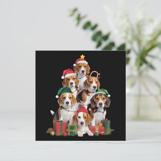 Beagle Christmas Tree With Santa Hat Dog Mum Dogs  Holiday Card (Standing Front)
