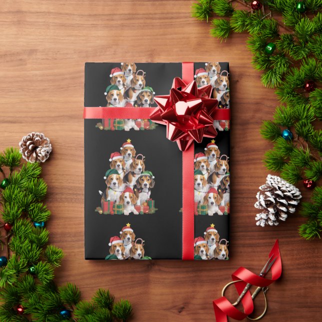 Beagle Christmas Tree With Santa Hat Dog Mum Dogs  Wrapping Paper (Holiday Gift)