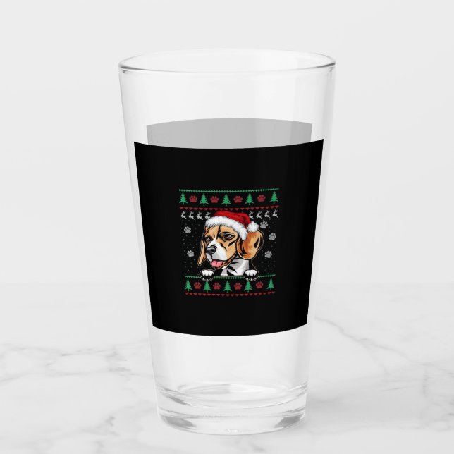 Beagle Christmas Uglyer Dog Xmas Oversized T-Shirt Glass (Front)