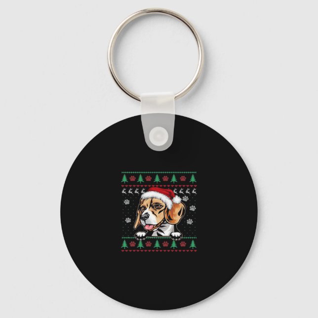 Beagle Christmas Uglyer Dog Xmas Oversized T-Shirt Key Ring (Front)