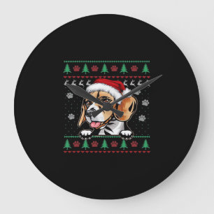 Beagle Christmas Uglyer Dog Xmas Oversized T-Shirt Large Clock