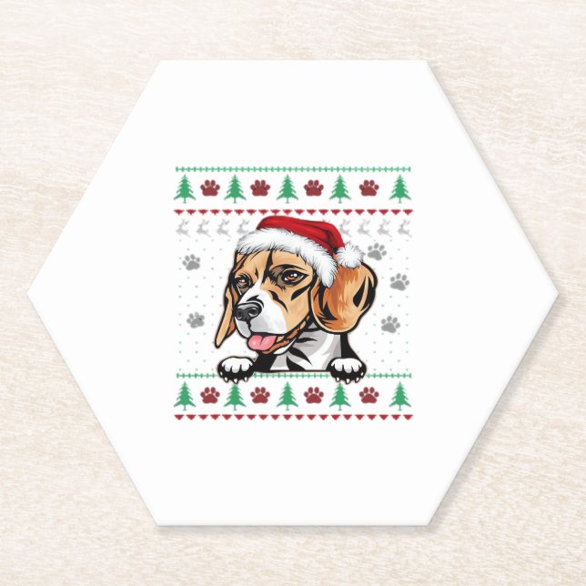 Beagle Christmas Uglyer Dog Xmas Oversized T-Shirt Paper Coaster (Front)
