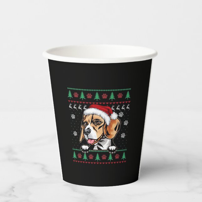 Beagle Christmas Uglyer Dog Xmas Oversized T-Shirt Paper Cups (Front)