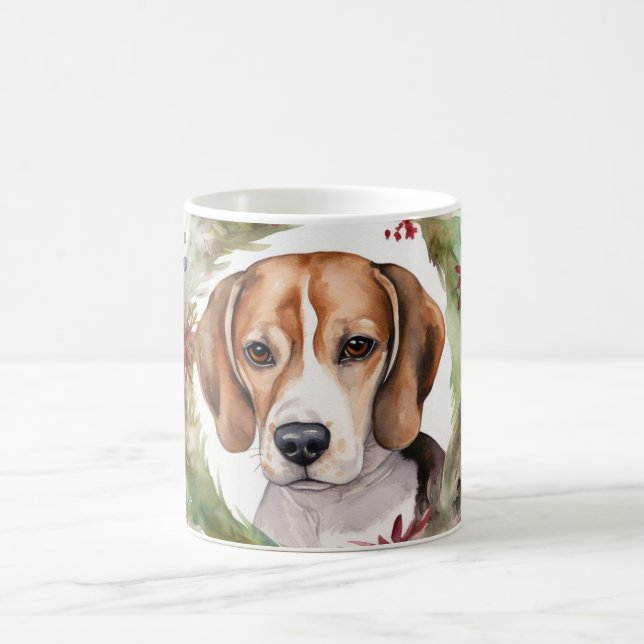 Beagle Christmas Wreath Festive Pup  Coffee Mug (Center)