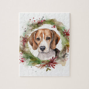 Beagle Christmas Wreath Festive Pup Jigsaw Puzzle