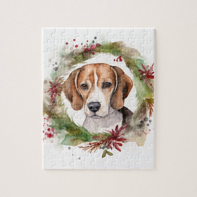 Beagle Christmas Wreath Festive Pup  Jigsaw Puzzle (Vertical)