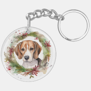 Beagle Christmas Wreath Festive Pup Key Ring