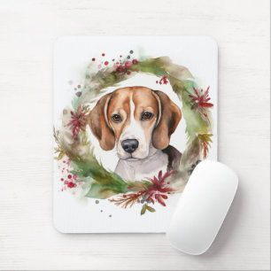 Beagle Christmas Wreath Festive Pup Mouse Mat