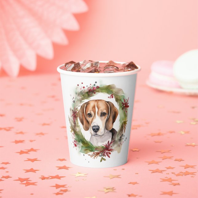 Beagle Christmas Wreath Festive Pup  Paper Cups (Insitu)