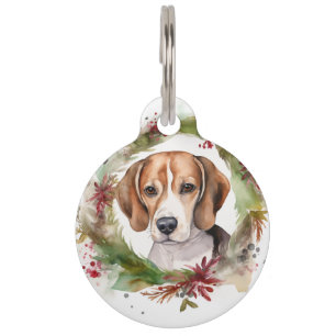 Beagle Christmas Wreath Festive Pup  Pet Tag